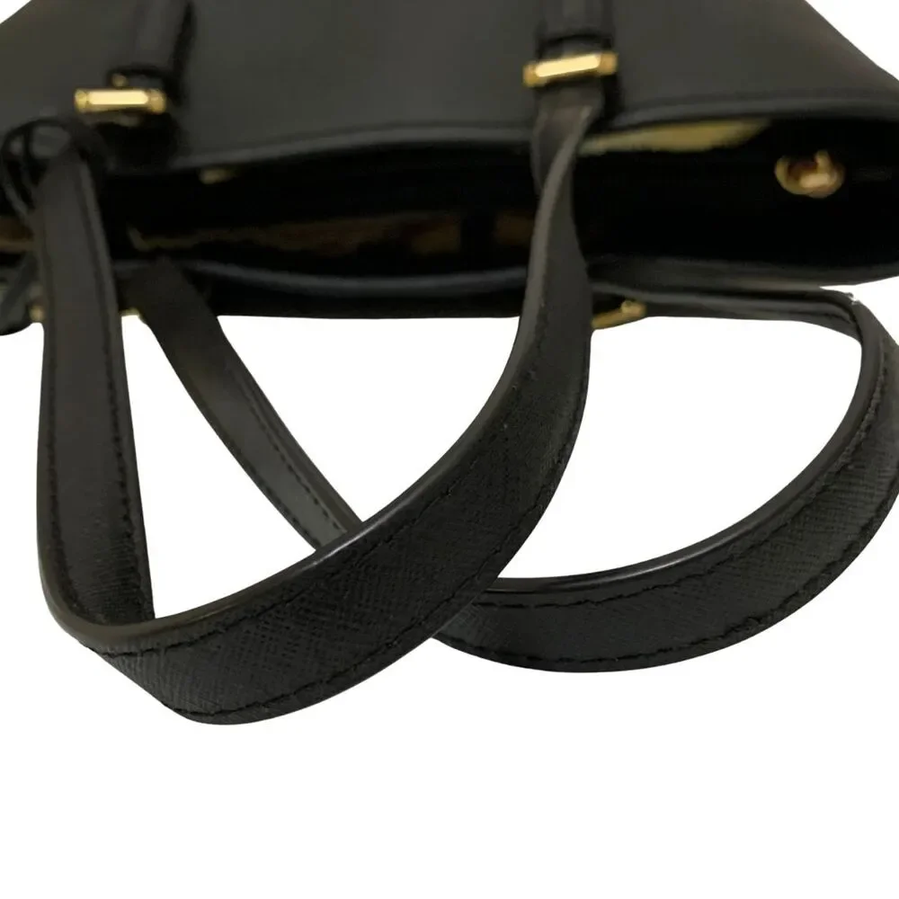 Michael Kors Black Saffiano Leather Tote Bag Gold Tone MK Charm Medium - Picture 6 of 13